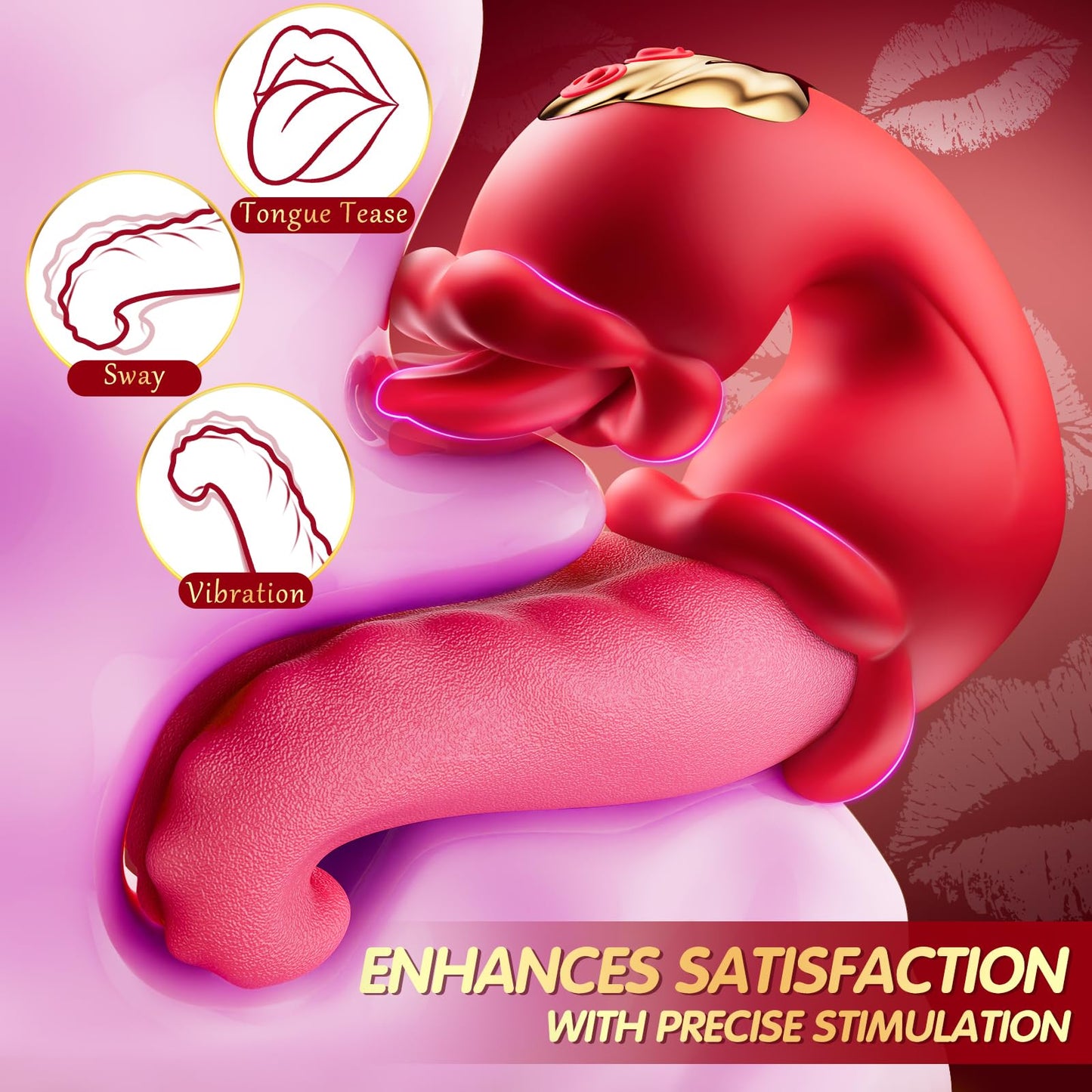 4 in 1 Tongue Thrusting Vibrators Dildo Rose Sex Toys with 10 Licking Clitoral