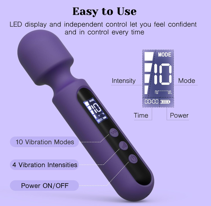 MELO VIBROMASSAGE DEVICES Wand Vibrator Kits Couple Adult Sex Toys with 3 Attachments for Clit G Spot Glans Clitoral Vibrating Dildo with LCD Display