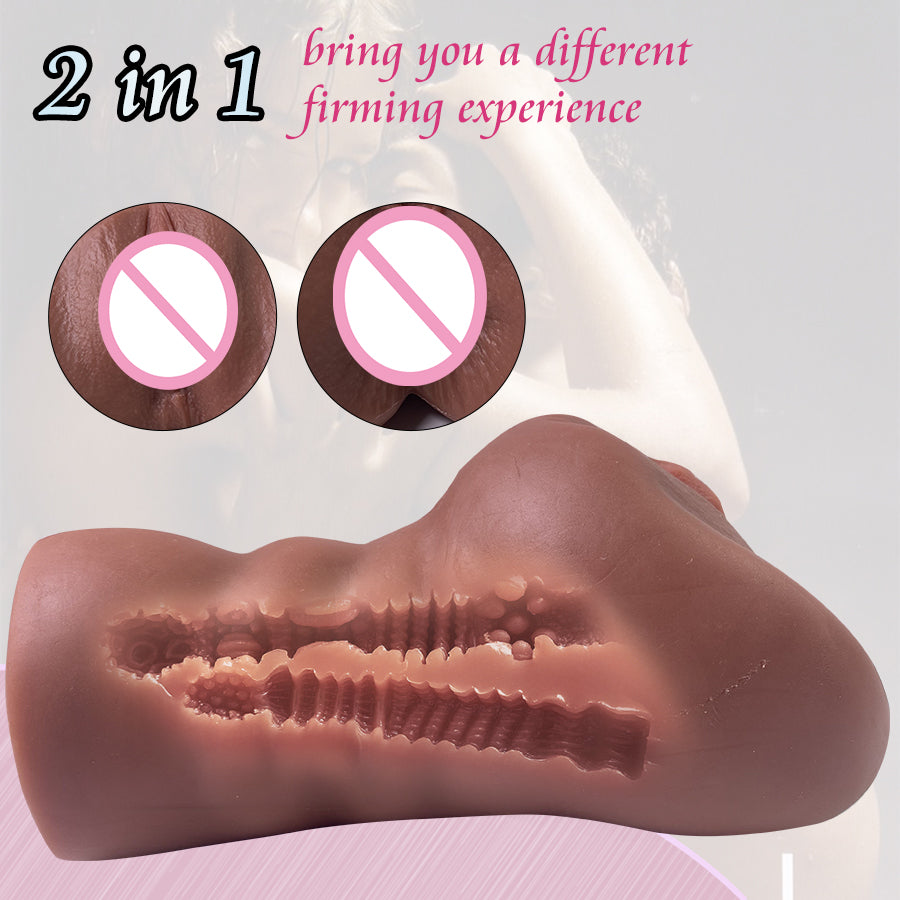 2 in 1 Male Masturbator Pocket Pussy with Realistic Textured Vagina and Tight Anus Stroker Anal Play Pleasure Sex Toys for Men