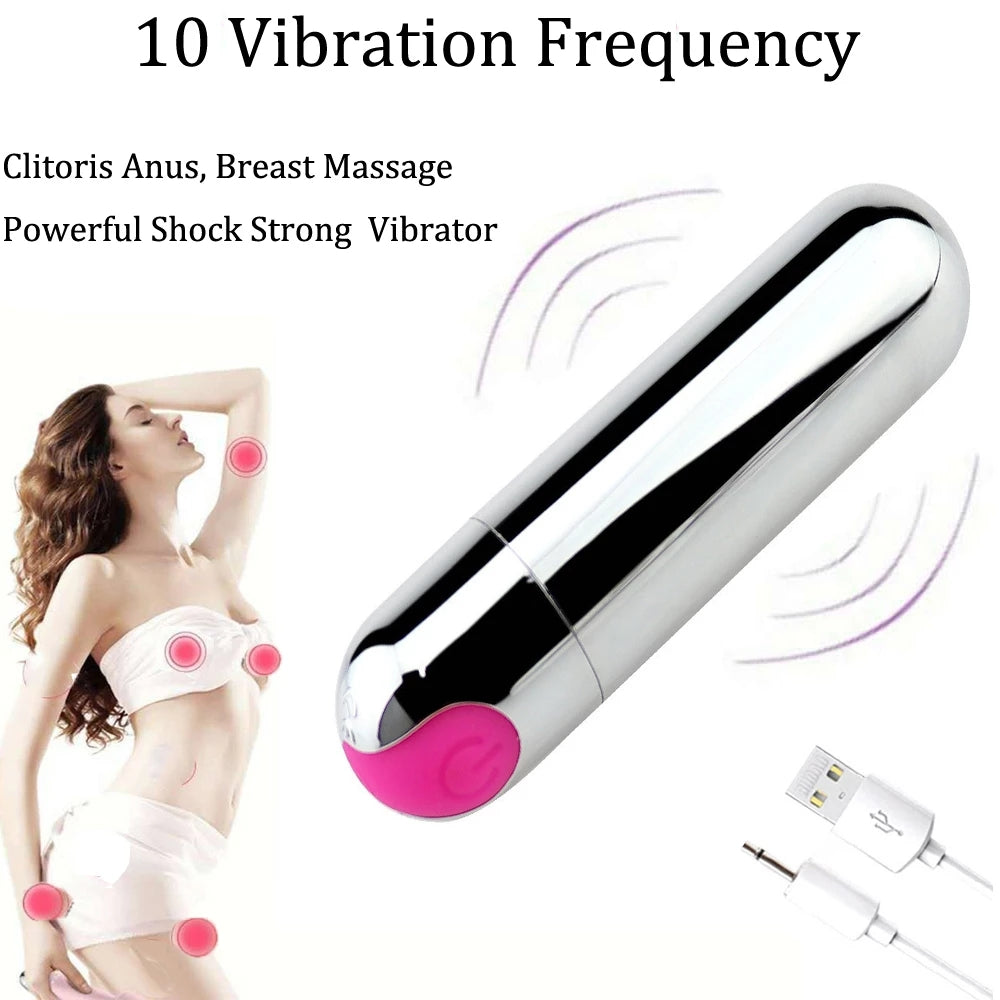 10 Vibration Modes Super Powerful Rechargeable Bullet Vibrator Waterproof Discreet Portable Adult Sex Toy Bullet