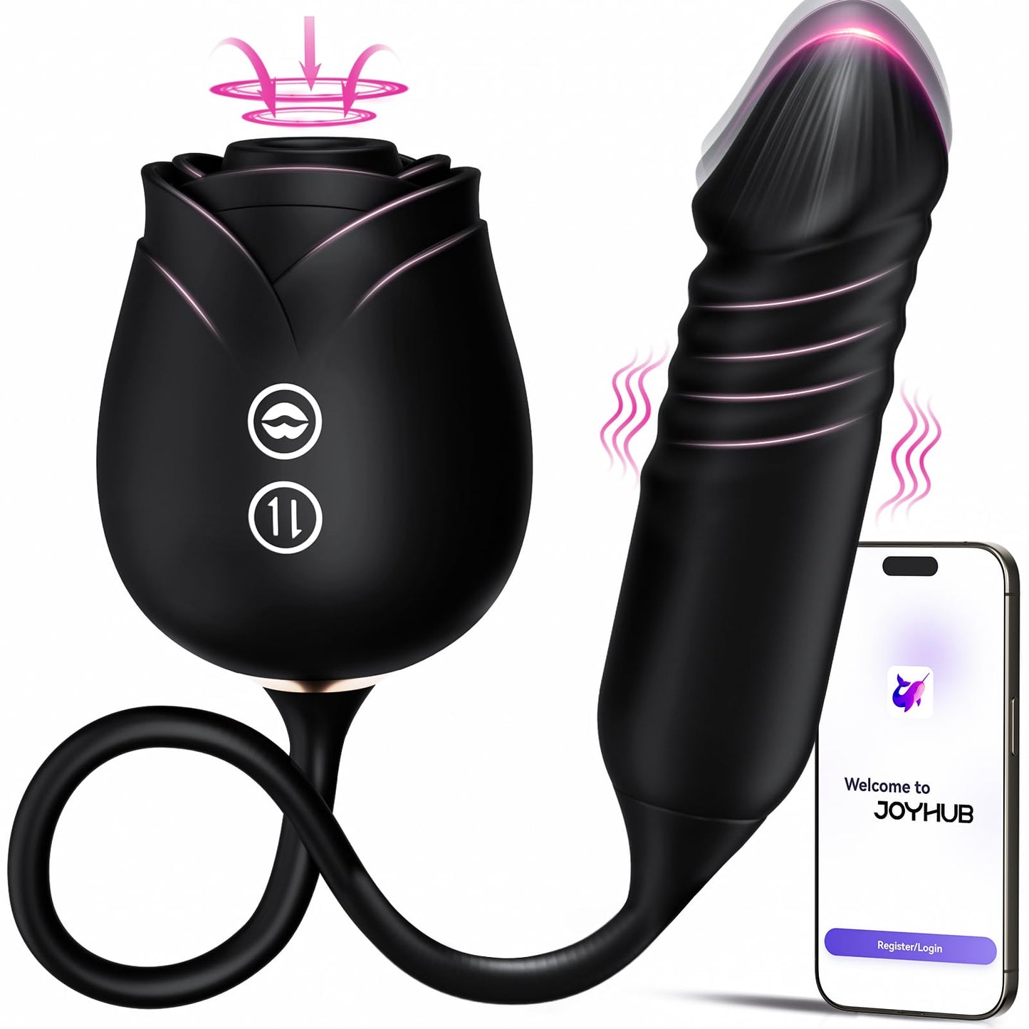 Nipple Stimulation Anal Double-Ended Rose Dildos Sex Toy with Thrusting G Spot Vibrators