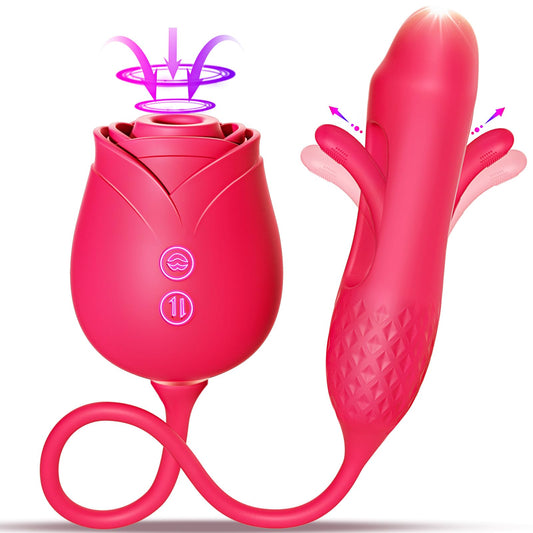 Nipple Stimulation Anal Double-Ended Rose Dildos Sex Toy with Thrusting G Spot Vibrators