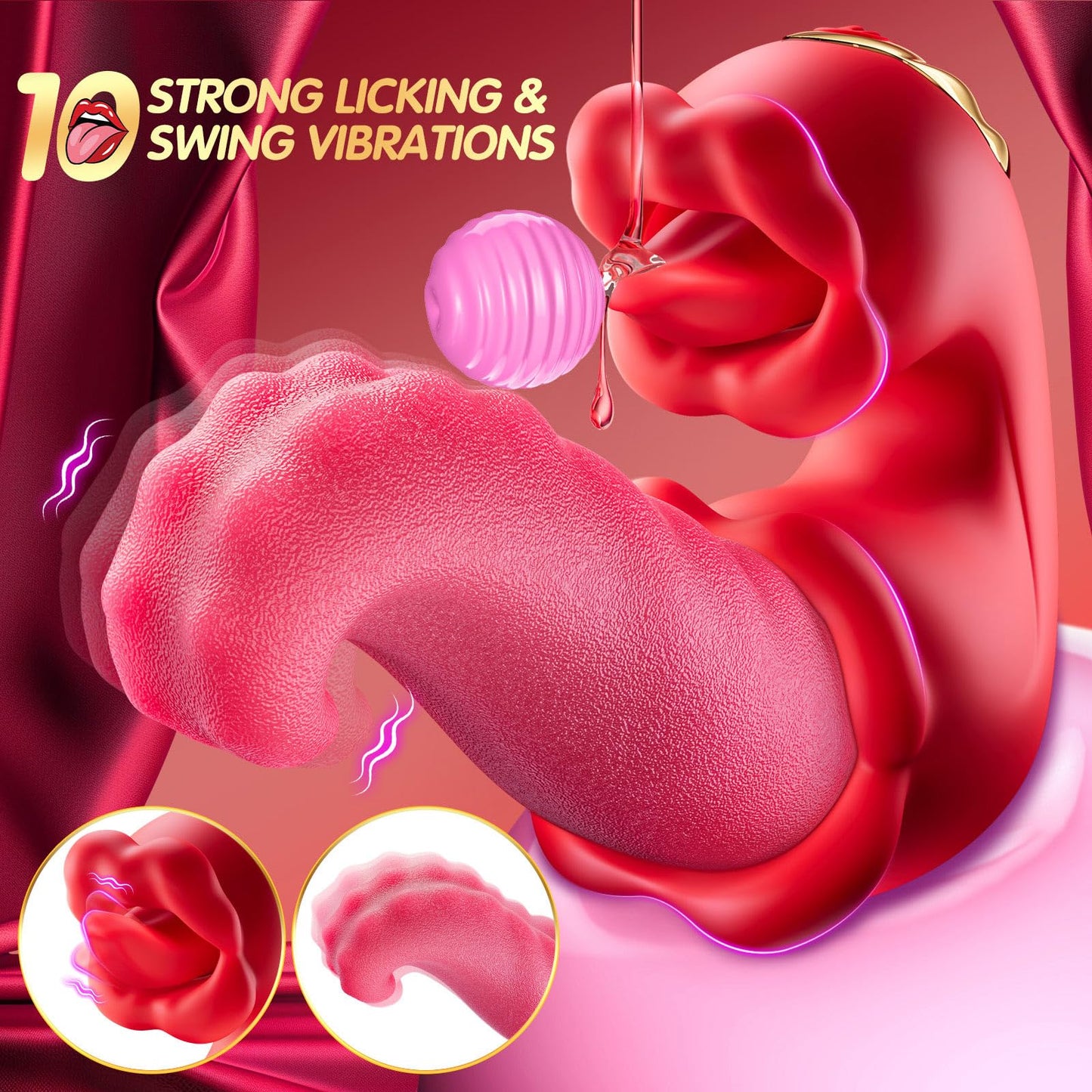 4 in 1 Tongue Thrusting Vibrators Dildo Rose Sex Toys with 10 Licking Clitoral