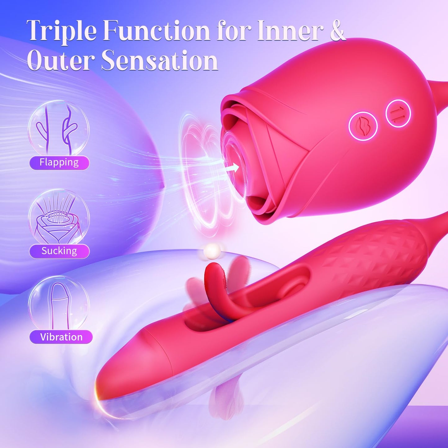 Nipple Stimulation Anal Double-Ended Rose Dildos Sex Toy with Thrusting G Spot Vibrators