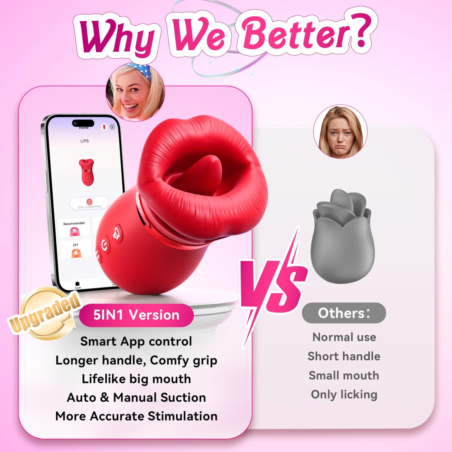 5 IN1 Mouth Sucking Vibrator Rose Sex Toy for Women Couple Adult Toys