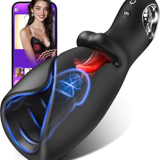 Glans Penile Training Device APP Control Male Masturbator Sex Toys for Men Adult with Vibration and Tongue Lickingl Stimulation