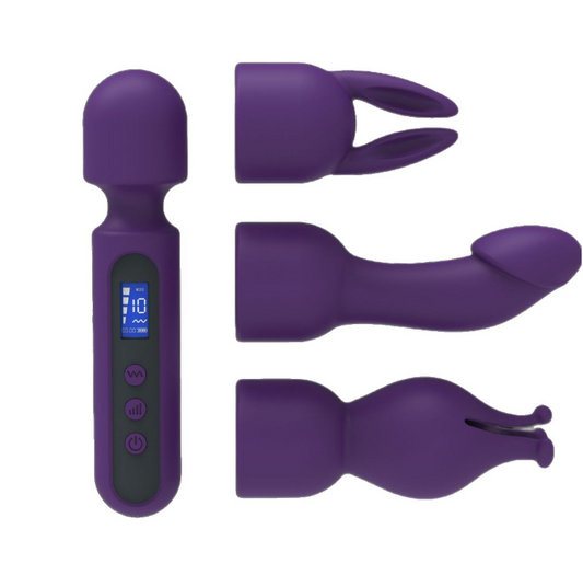 MELO VIBROMASSAGE DEVICES Wand Vibrator Kits Couple Adult Sex Toys with 3 Attachments for Clit G Spot Glans Clitoral Vibrating Dildo with LCD Display
