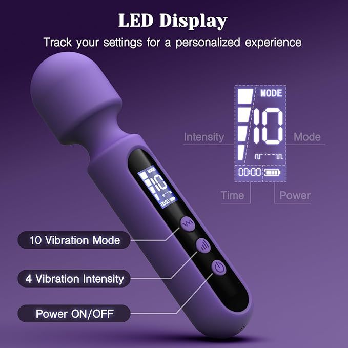 MELO VIBROMASSAGE DEVICES Wand Vibrator Kits Couple Adult Sex Toys with 3 Attachments for Clit G Spot Glans Clitoral Vibrating Dildo with LCD Display