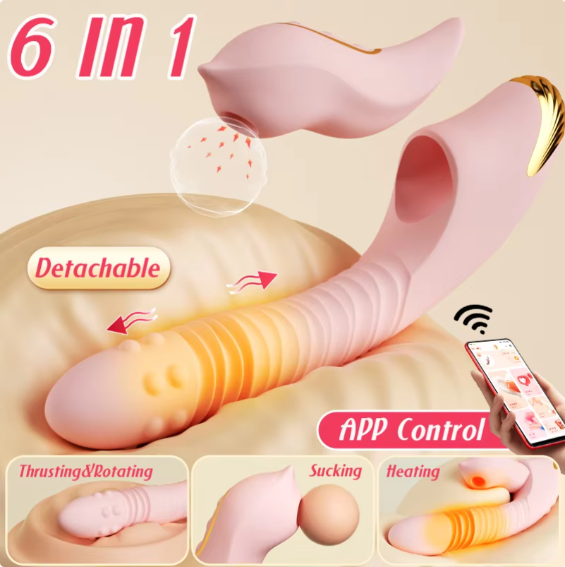 6in1 G-spot & Clitoral Suction Stimulator with APP Heating Thrusting Clit Nipple Anal Stimulator Adult Sex Toys for Woman