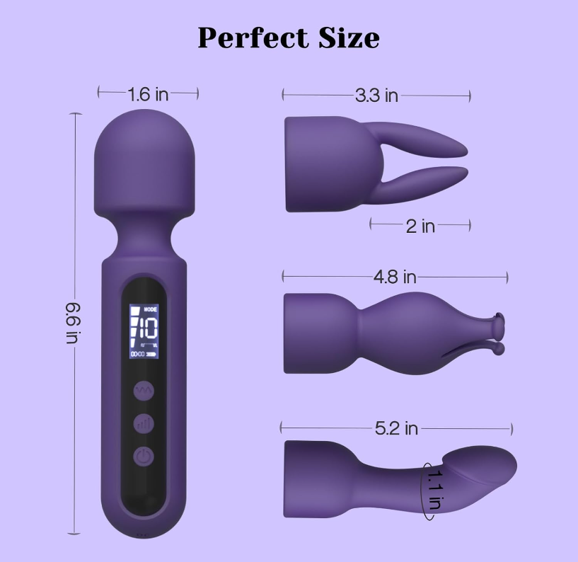 MELO VIBROMASSAGE DEVICES Wand Vibrator Kits Couple Adult Sex Toys with 3 Attachments for Clit G Spot Glans Clitoral Vibrating Dildo with LCD Display