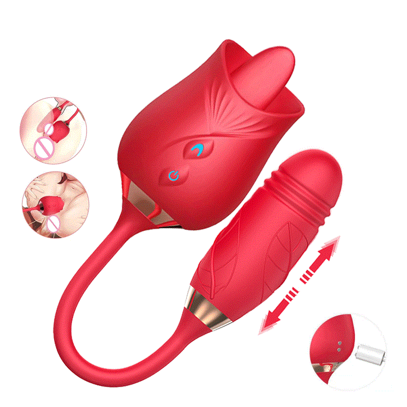 Oral Tongue Licking Nipple Vibrating Rose Thrusting G-Spot Vaginal Vibrator Dildo Female Masturbation Sex Toys for Women