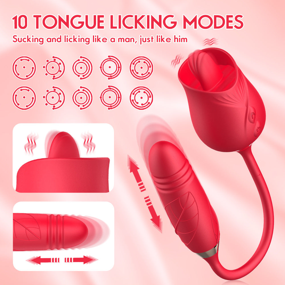 Oral Tongue Licking Nipple Vibrating Rose Thrusting G-Spot Vaginal Vibrator Dildo Female Masturbation Sex Toys for Women
