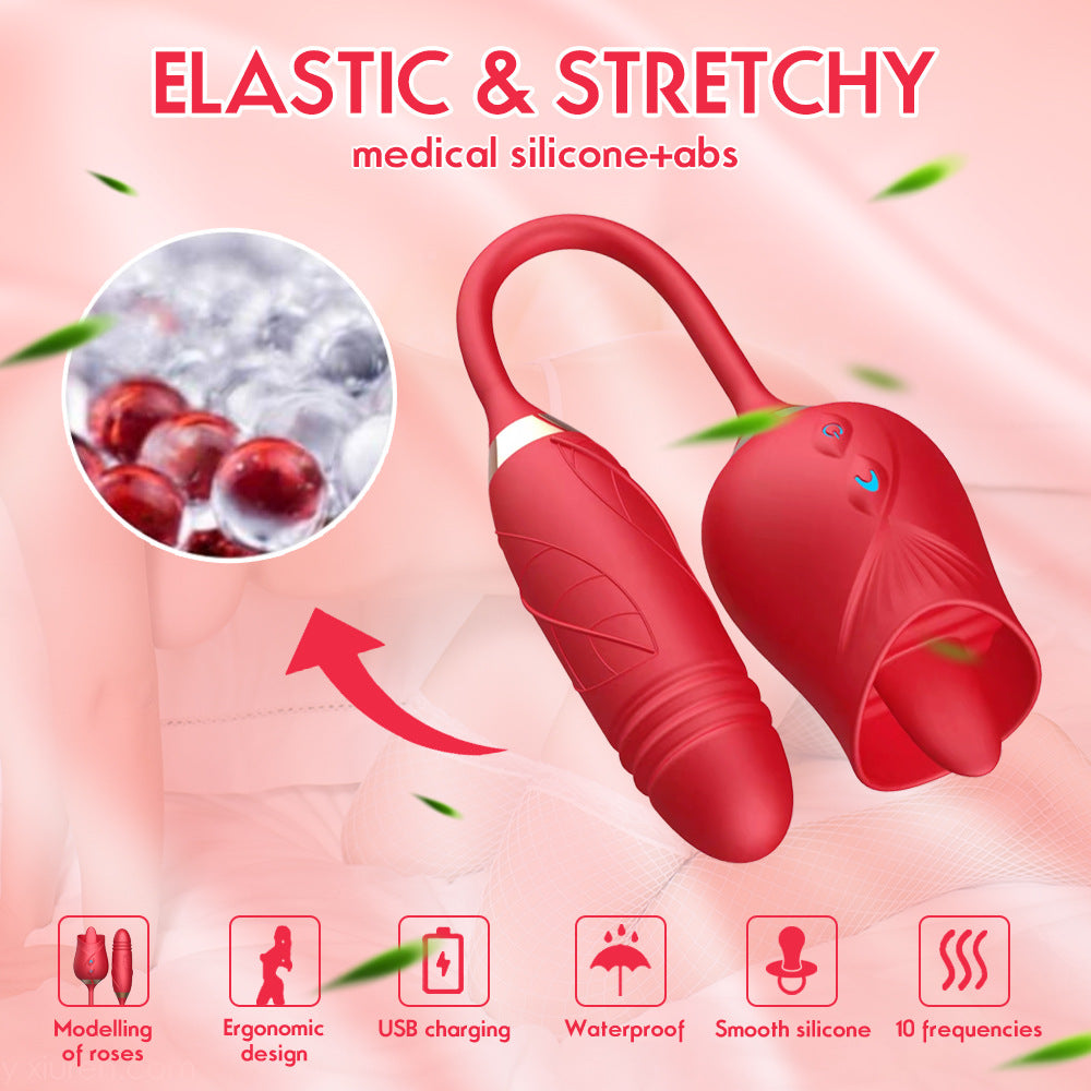 Oral Tongue Licking Nipple Vibrating Rose Thrusting G-Spot Vaginal Vibrator Dildo Female Masturbation Sex Toys for Women