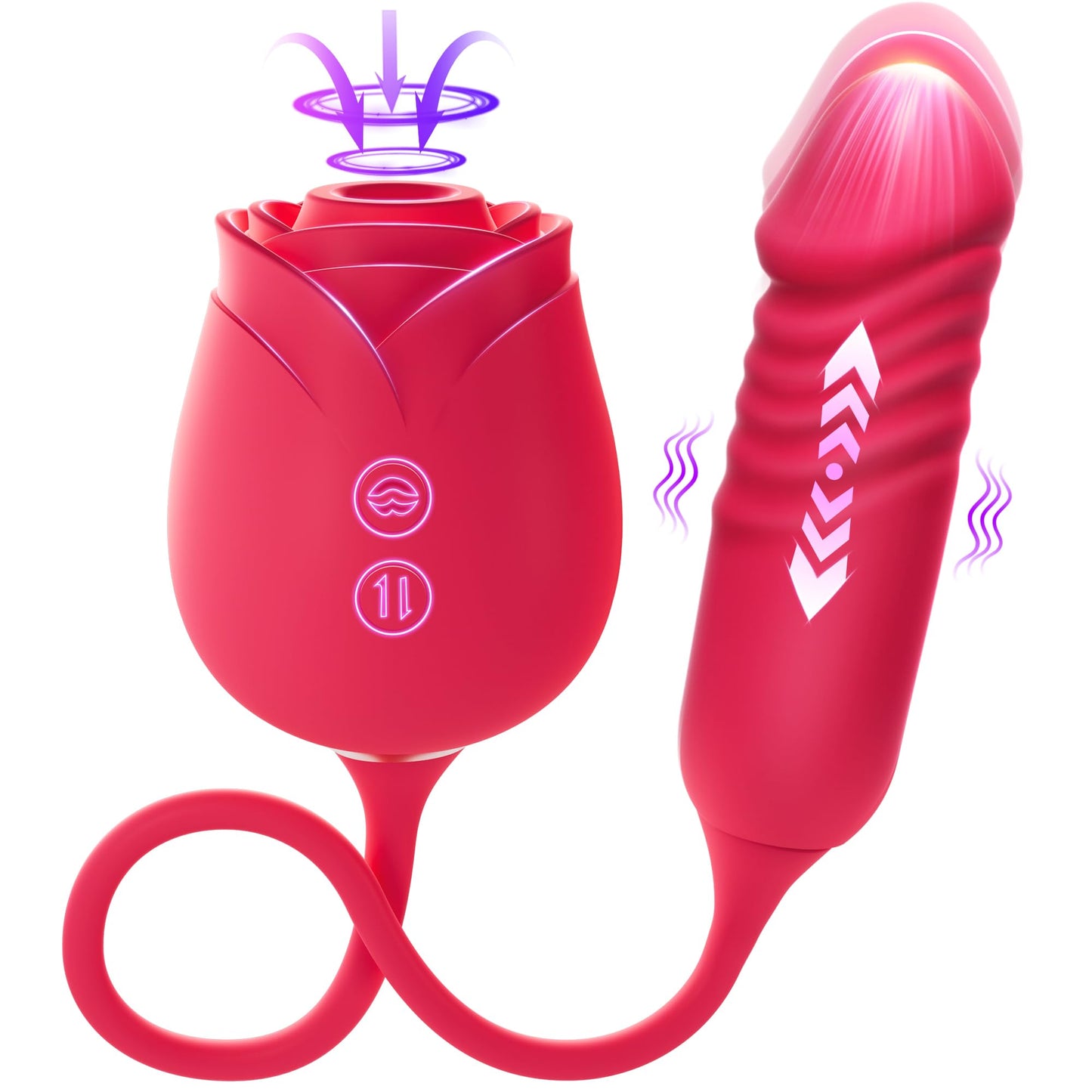 Nipple Stimulation Anal Double-Ended Rose Dildos Sex Toy with Thrusting G Spot Vibrators